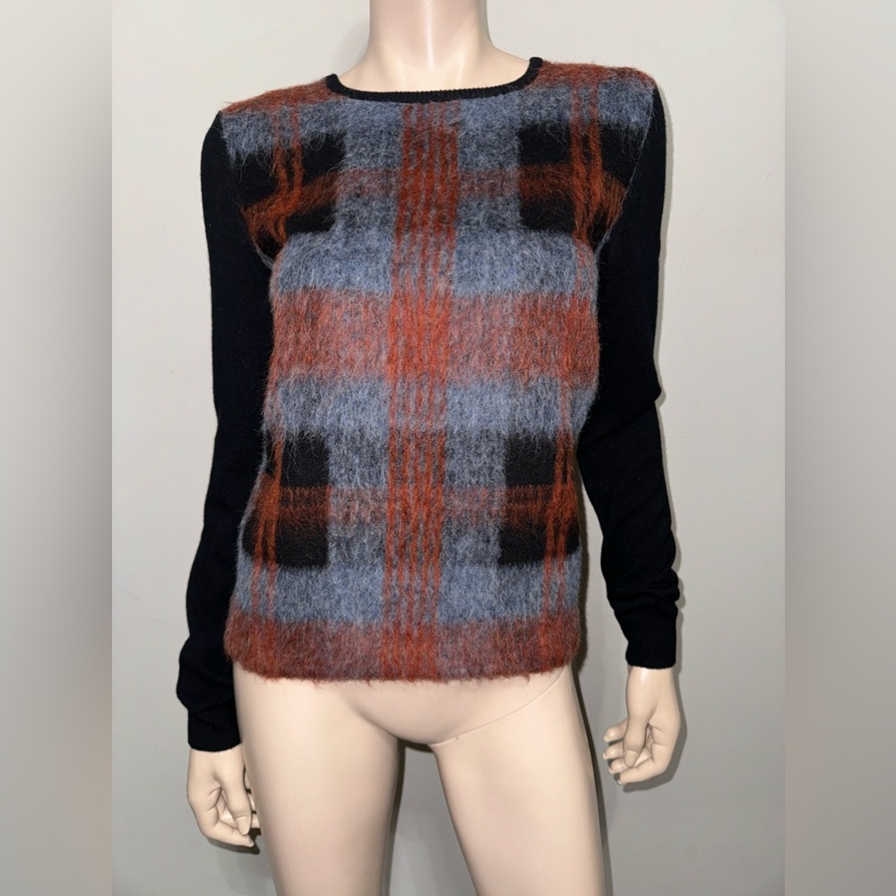 McQ Alexander McQueen Mohair Plaid-Front Crewneck Sweater S